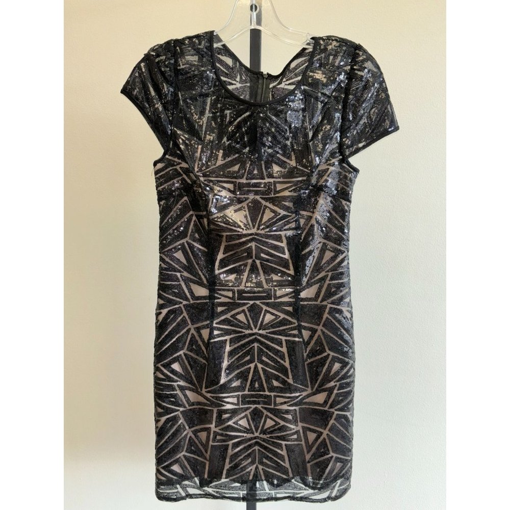 Decode Black Short Sleeve Sequined Formal Dress Size 2 #35679